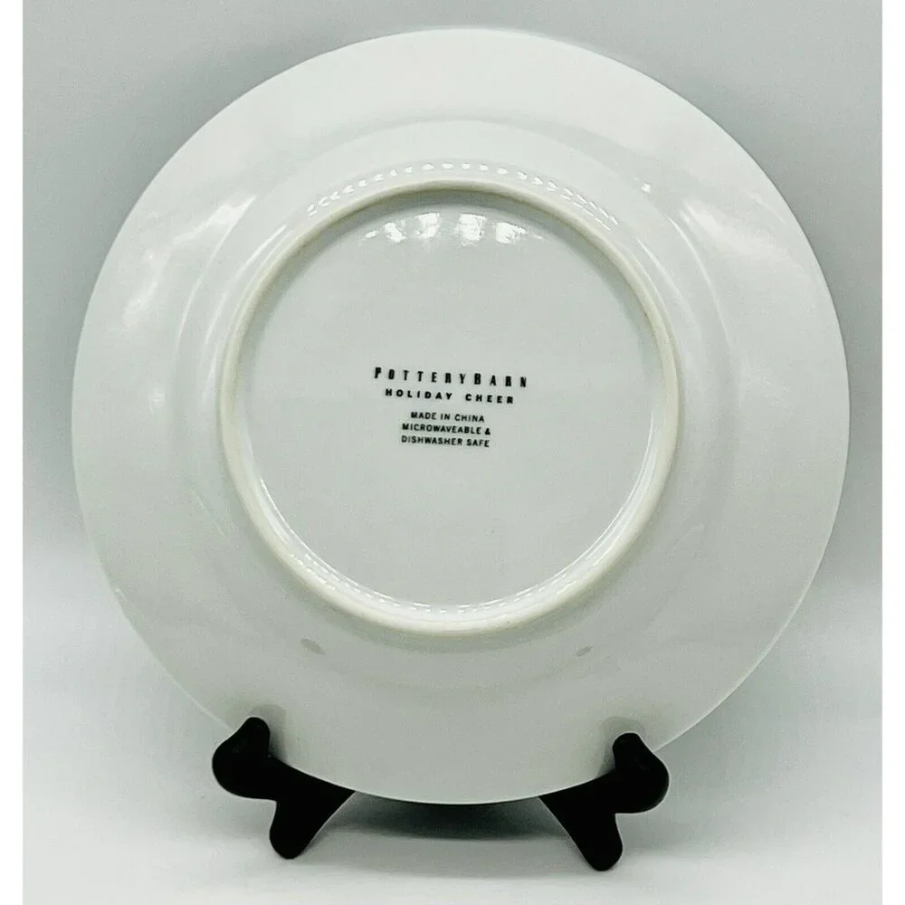 Pottery Barn Holiday Cheer Salad Dessert Soup Plate Christmas 8” Sleigh‎ Bells